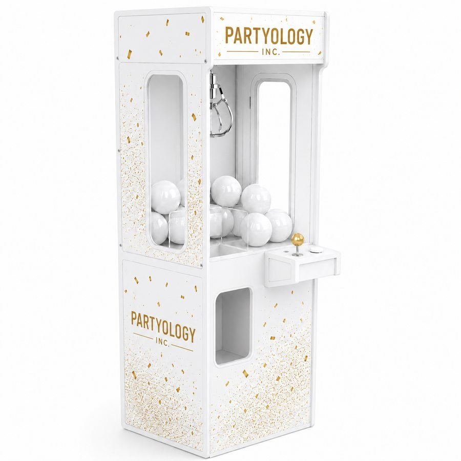 Classic white claw machine Partyology Inc wedding package